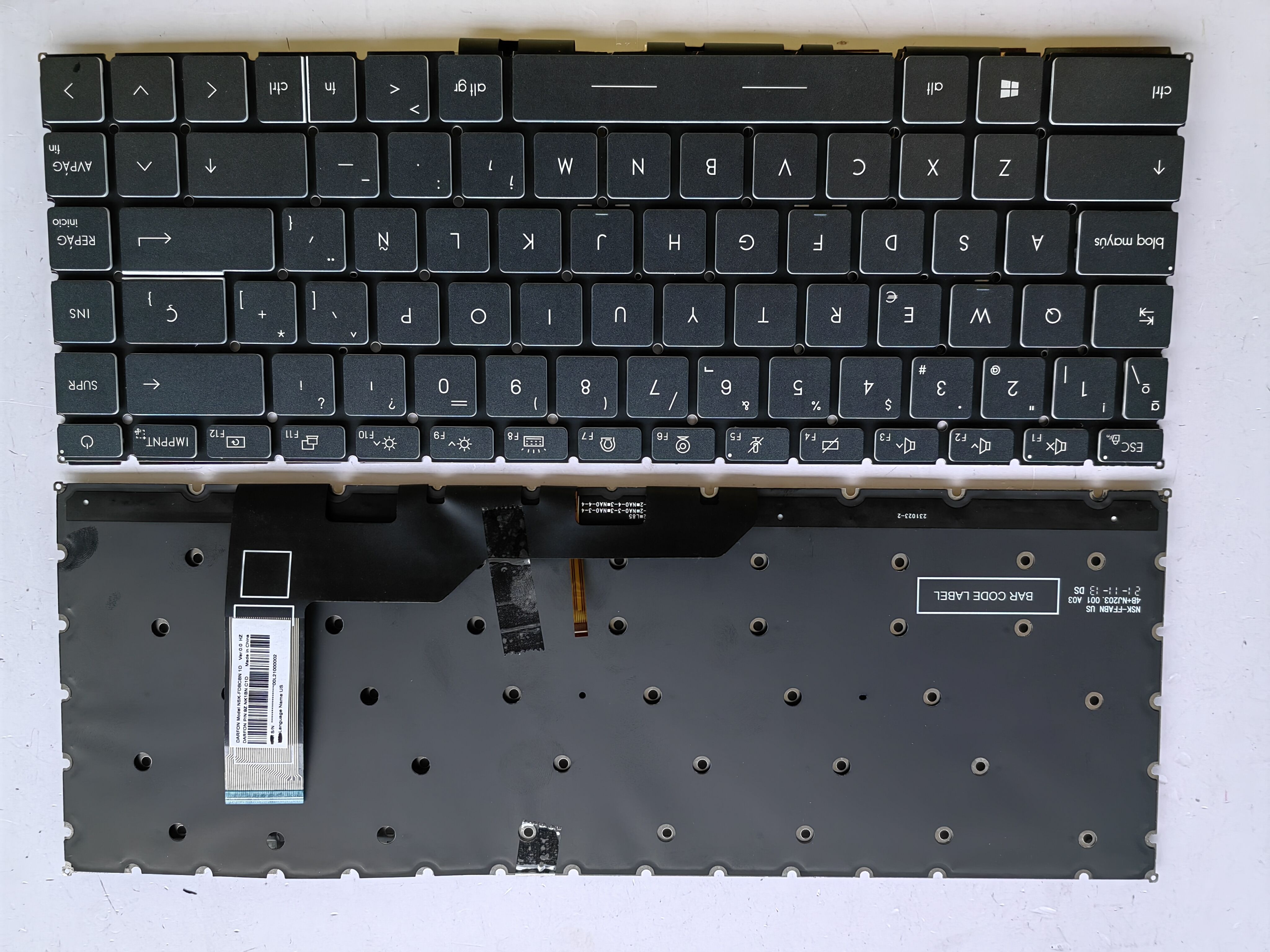 Picture of New Replacement Laptop Keyboard For MSI GS66 small carriage return Grey Backlit,White Printing,White Side SP Layout